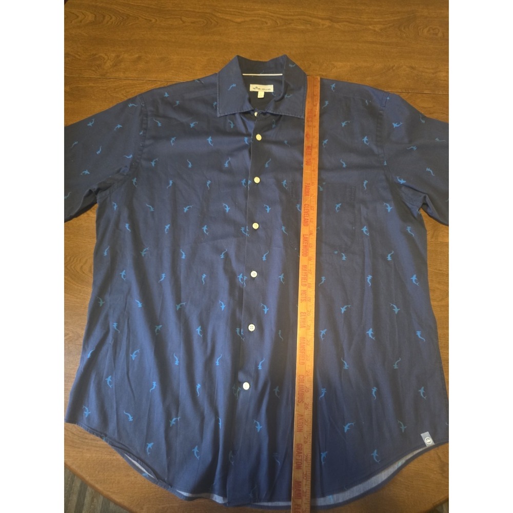 Peter Millar Button Up Shirt Mens L Short Sleeve Hammerhead Shark All Over Print